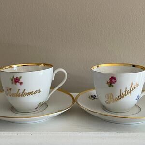 VTG Danmark Lyngby Teacup & Saucer, Bedstefar/Bedstemor, Floral, Gold, Danish